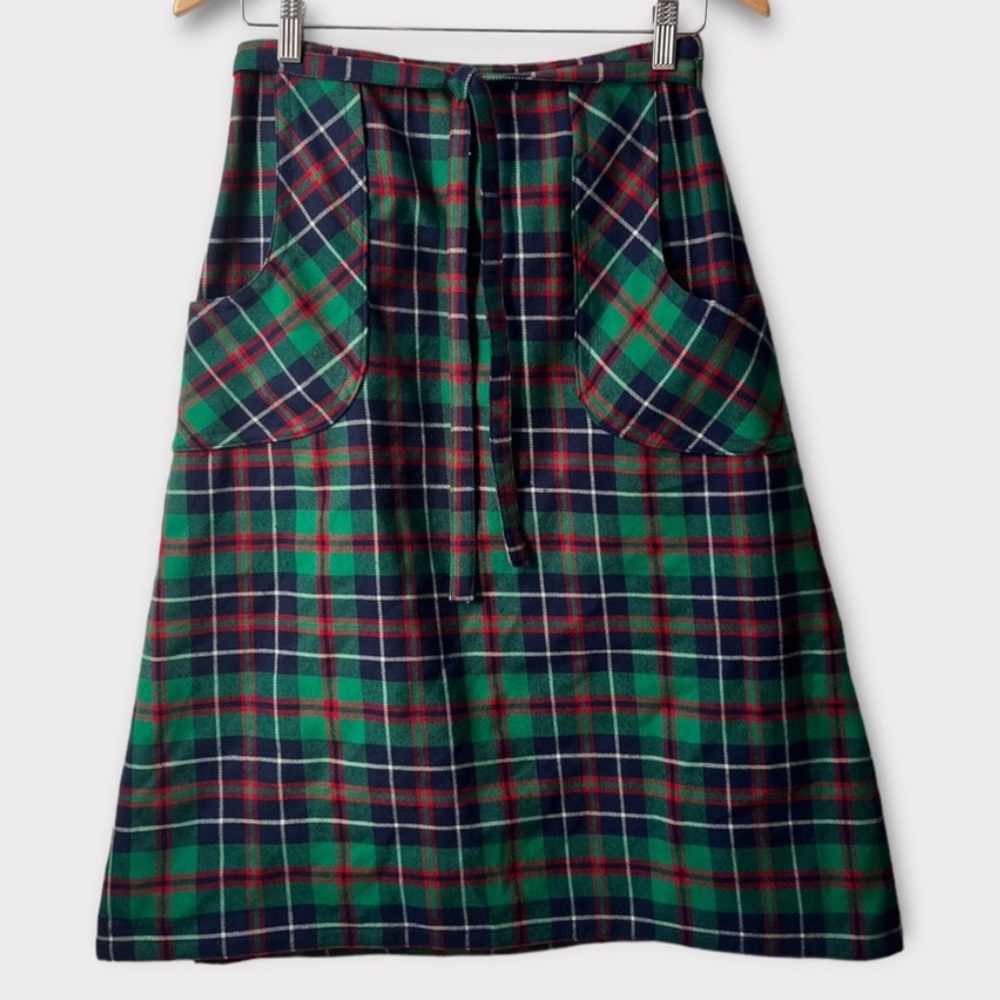 Vintage L.L. Bean Plaid Tartan Wrap Skirt 100% Wool 🎄Size Medium Adjustable
